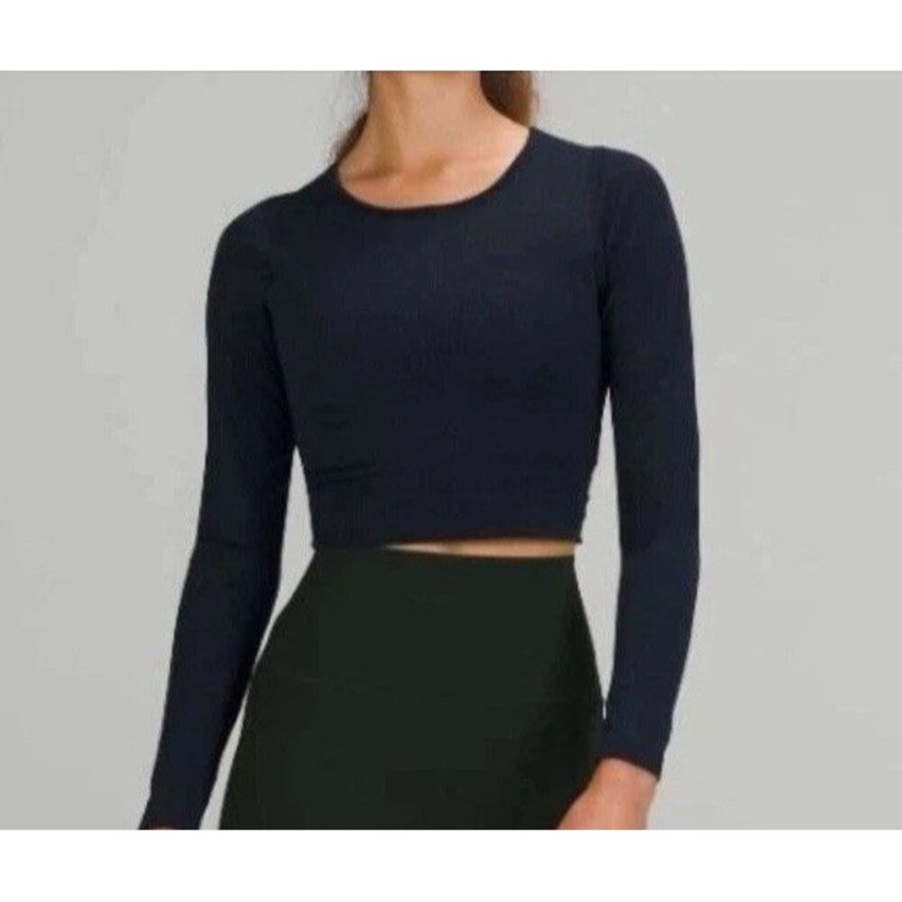 Lululemon Women's Ebb to Street True Blue Ribbed Cropped Long Sleeve Top XS/S